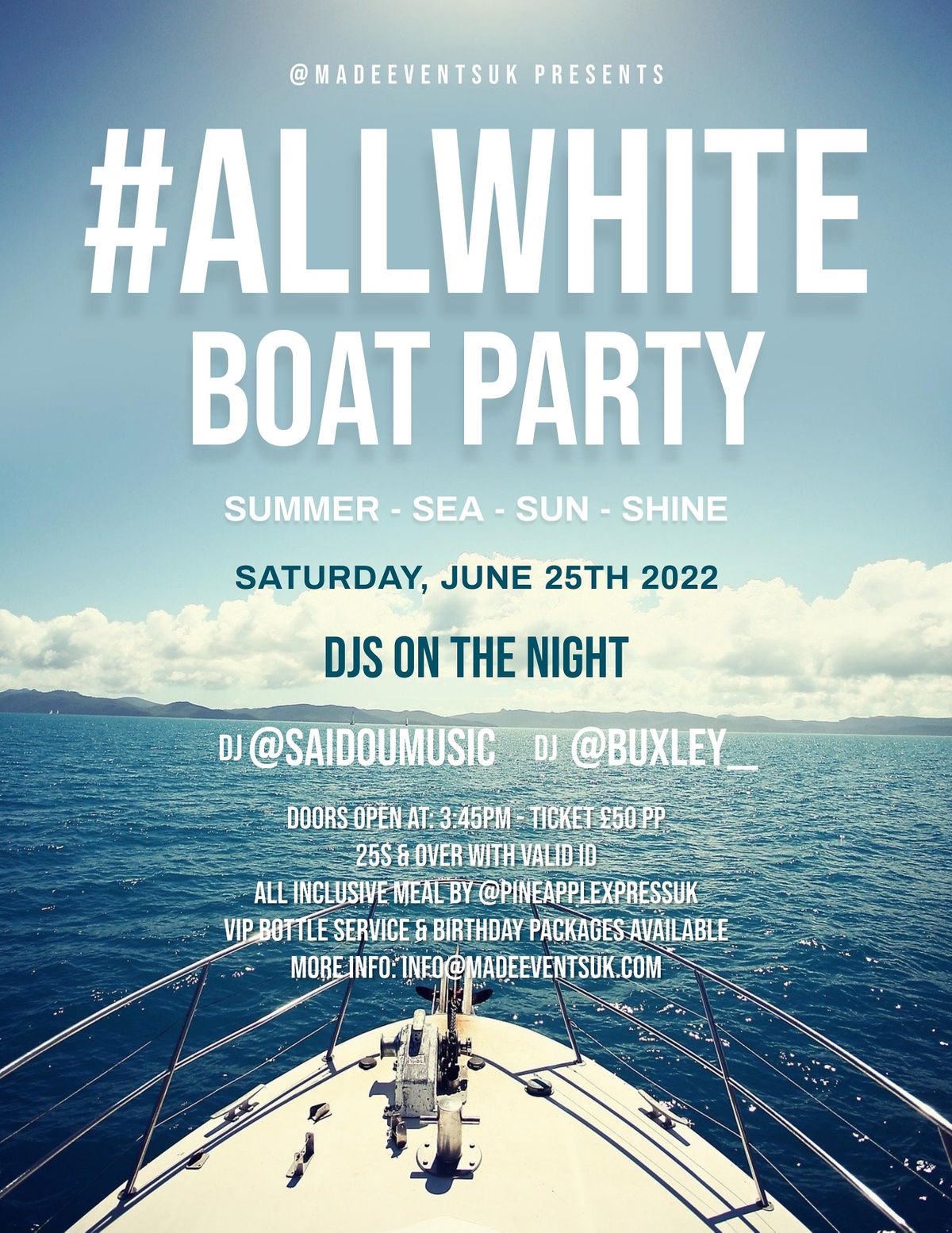 Over 25s All White Boat Party