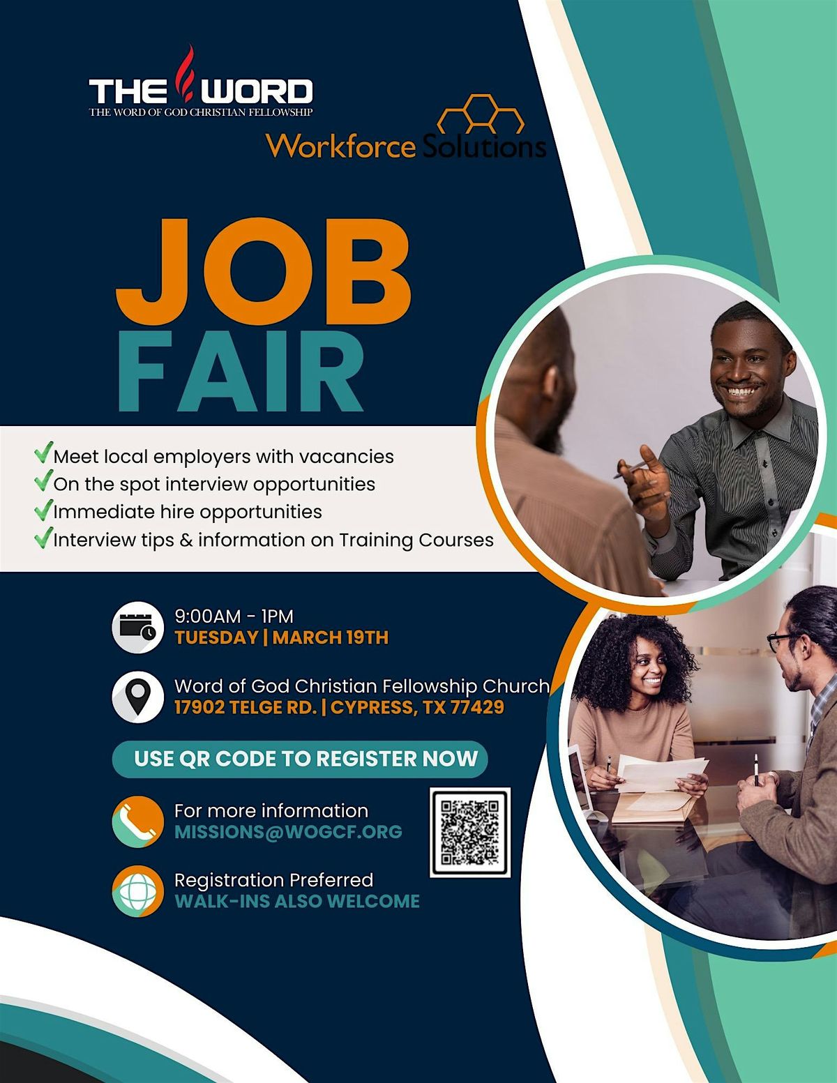 WOGCF JOB FAIR - 2024, 17902 Telge Rd, Cypress, 19 March 2024