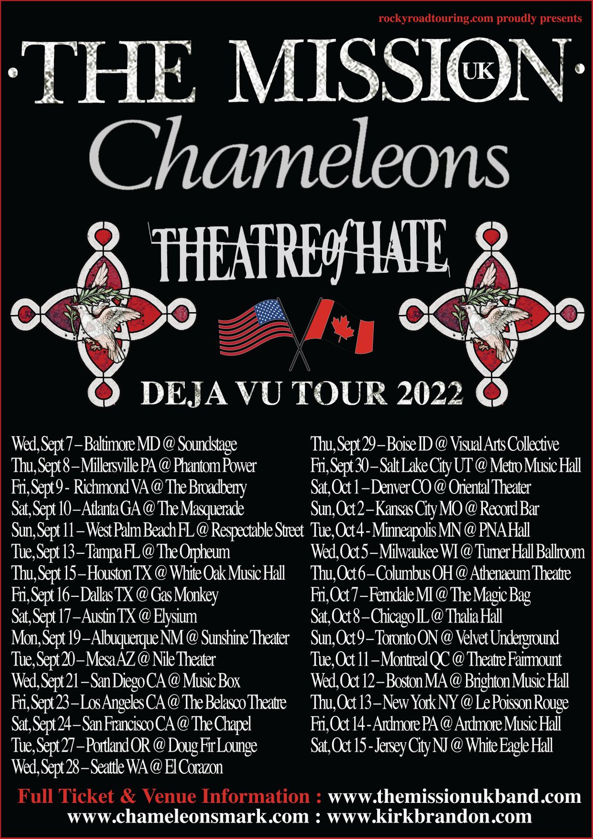 The Mission (UK) Chameleons Theatre of Hate Deja Vu Tour 2022