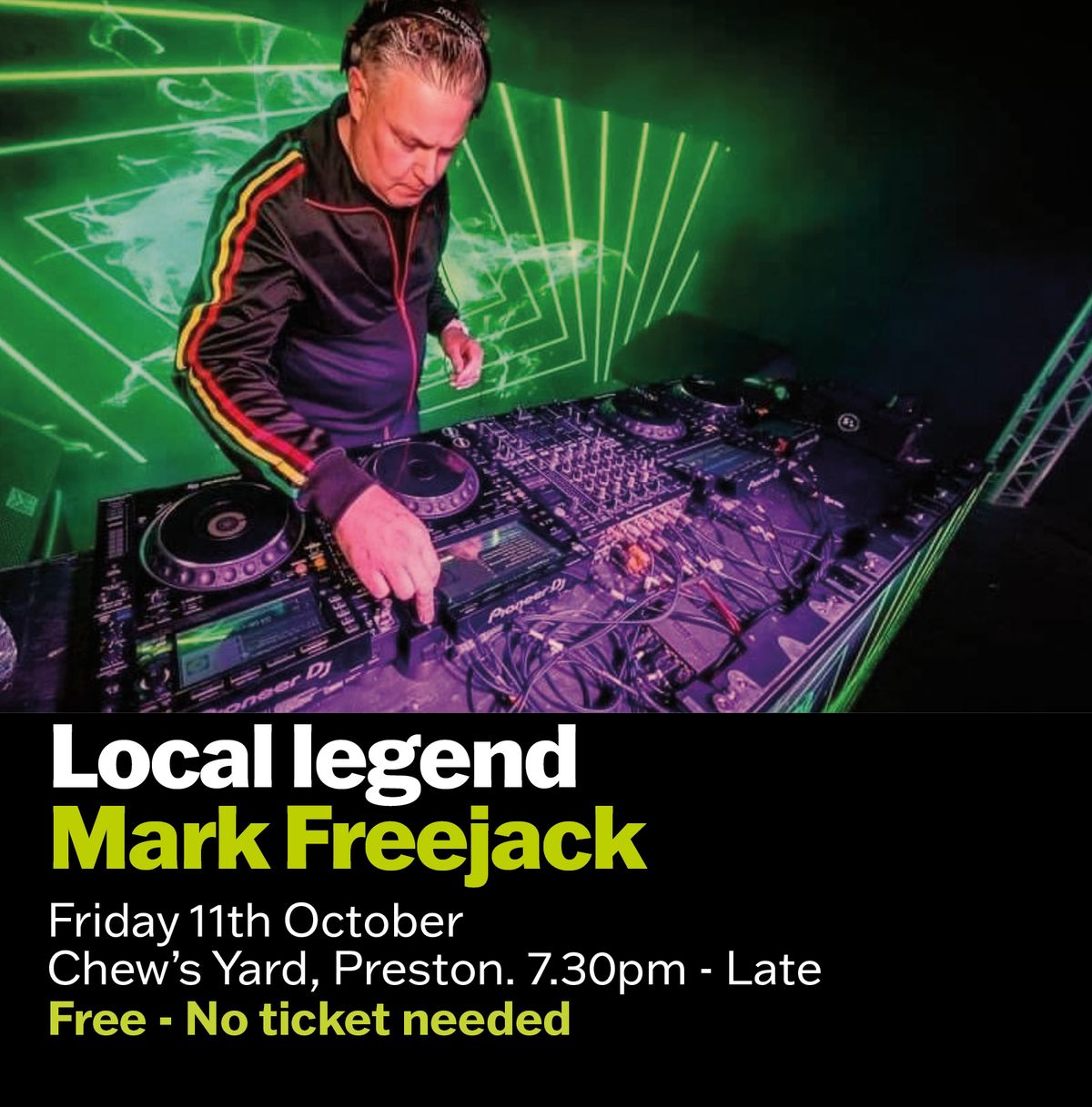 Mark Freejack spinning classic cuts and retro dancefloor hits at Chew's Yard