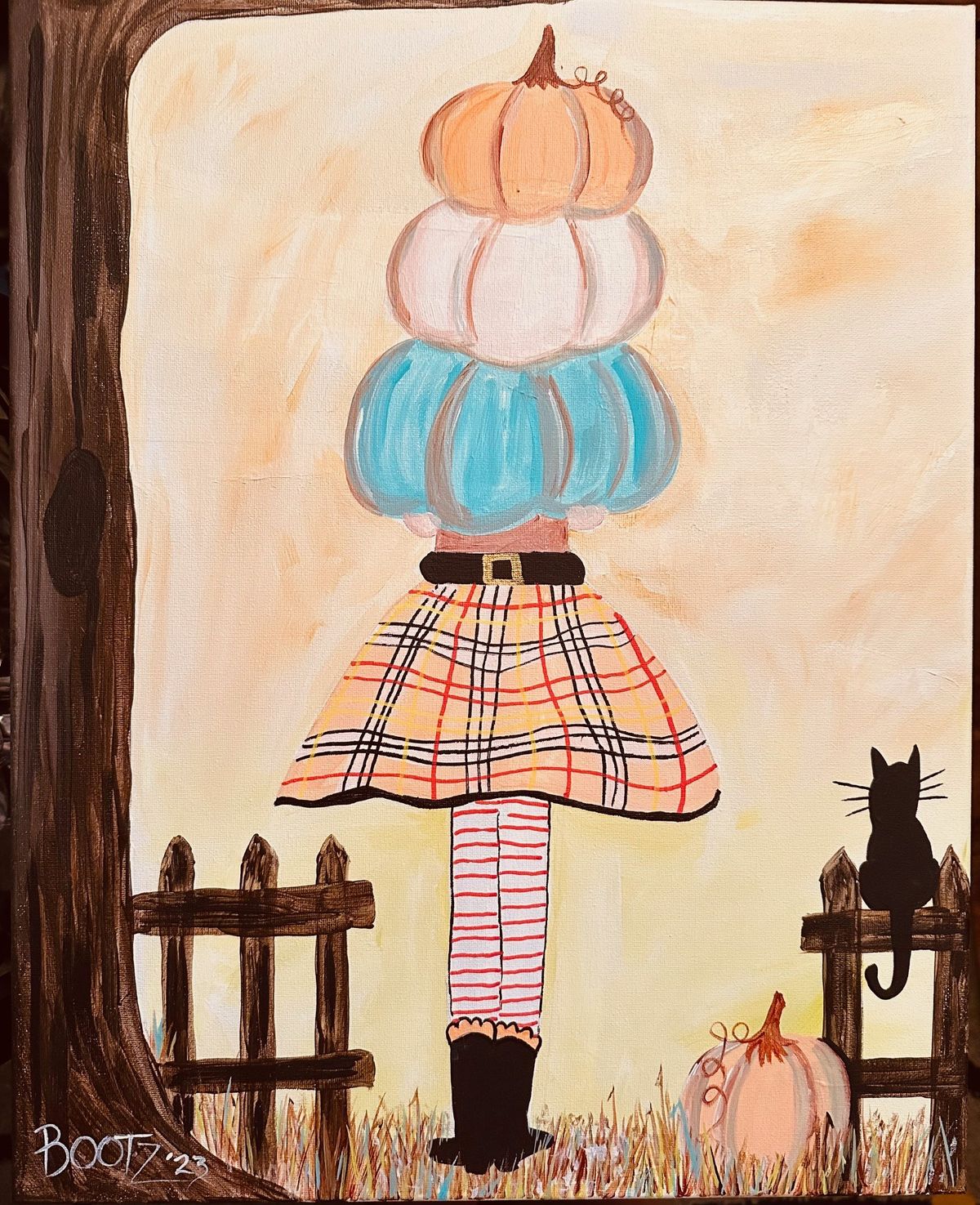 "Pumpkin Patch Burberry Girl" Acrylic Canvas Class with Connie at Claytopia