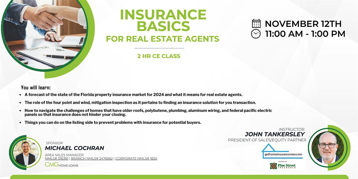 Insurance Basics for Real Estate Agents ( 2 Hour CE Class)