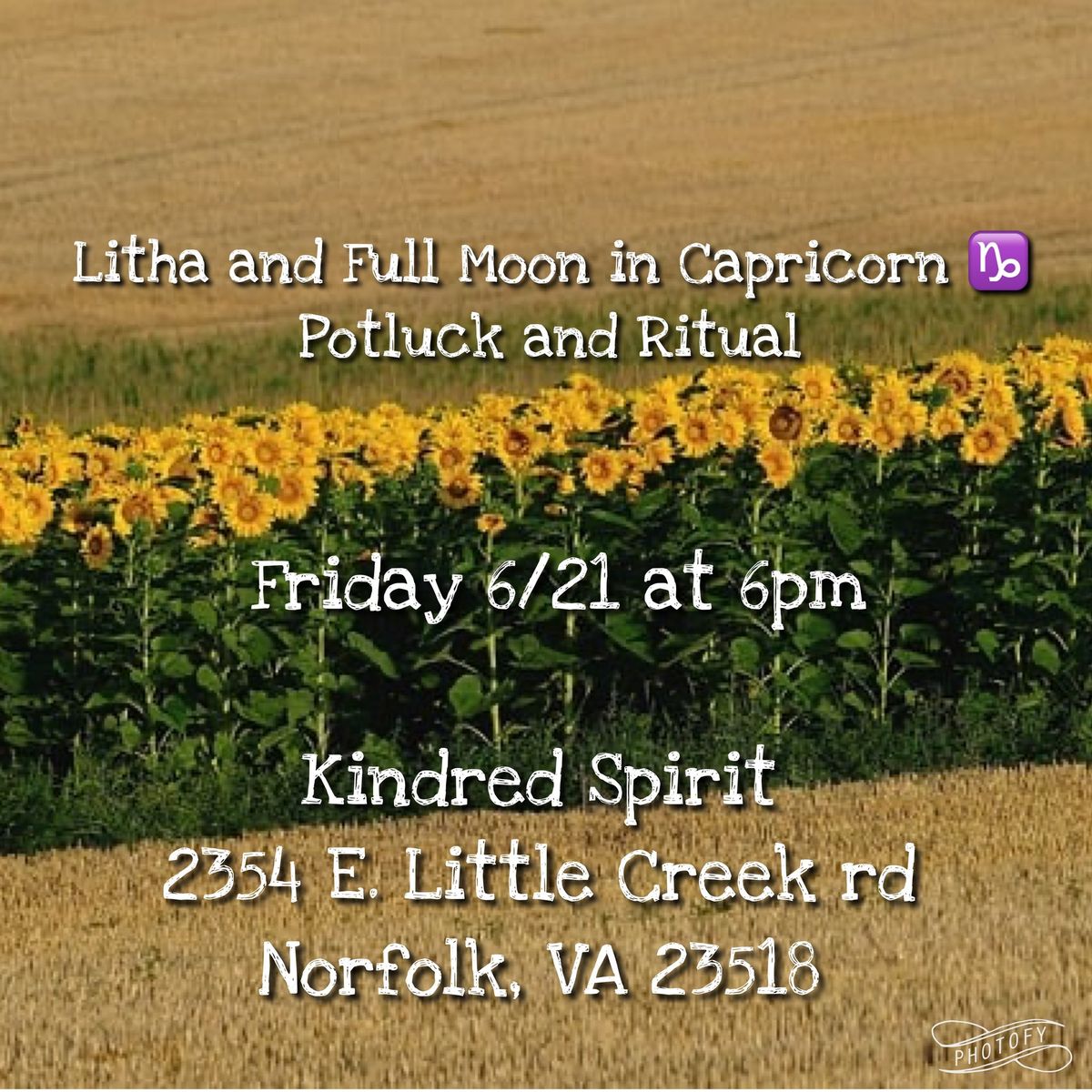 Litha and Full Moon in Capricorn Potluck and Ritual