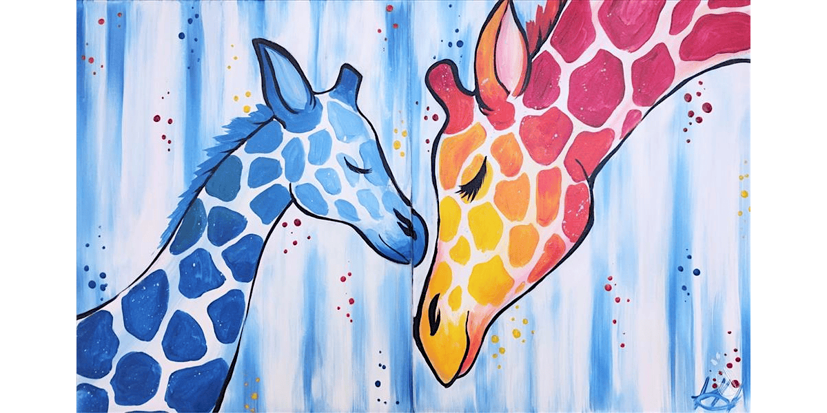 Loving Giraffe Family Bonding Together - Family Fun - Paint and Sip in Houston | Classpop!\u2122