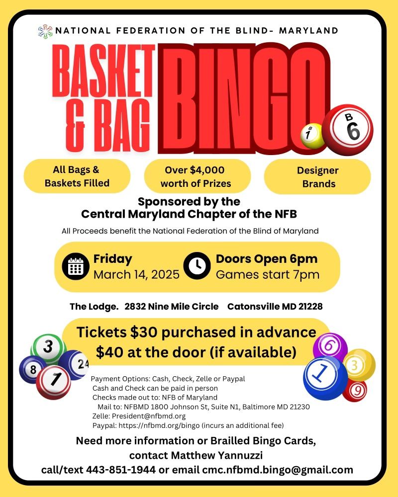 BINGO baskets and designer bags for NFB MD