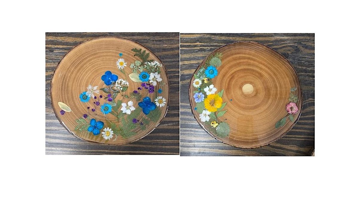 Flower Arrangement with Resin on Wood