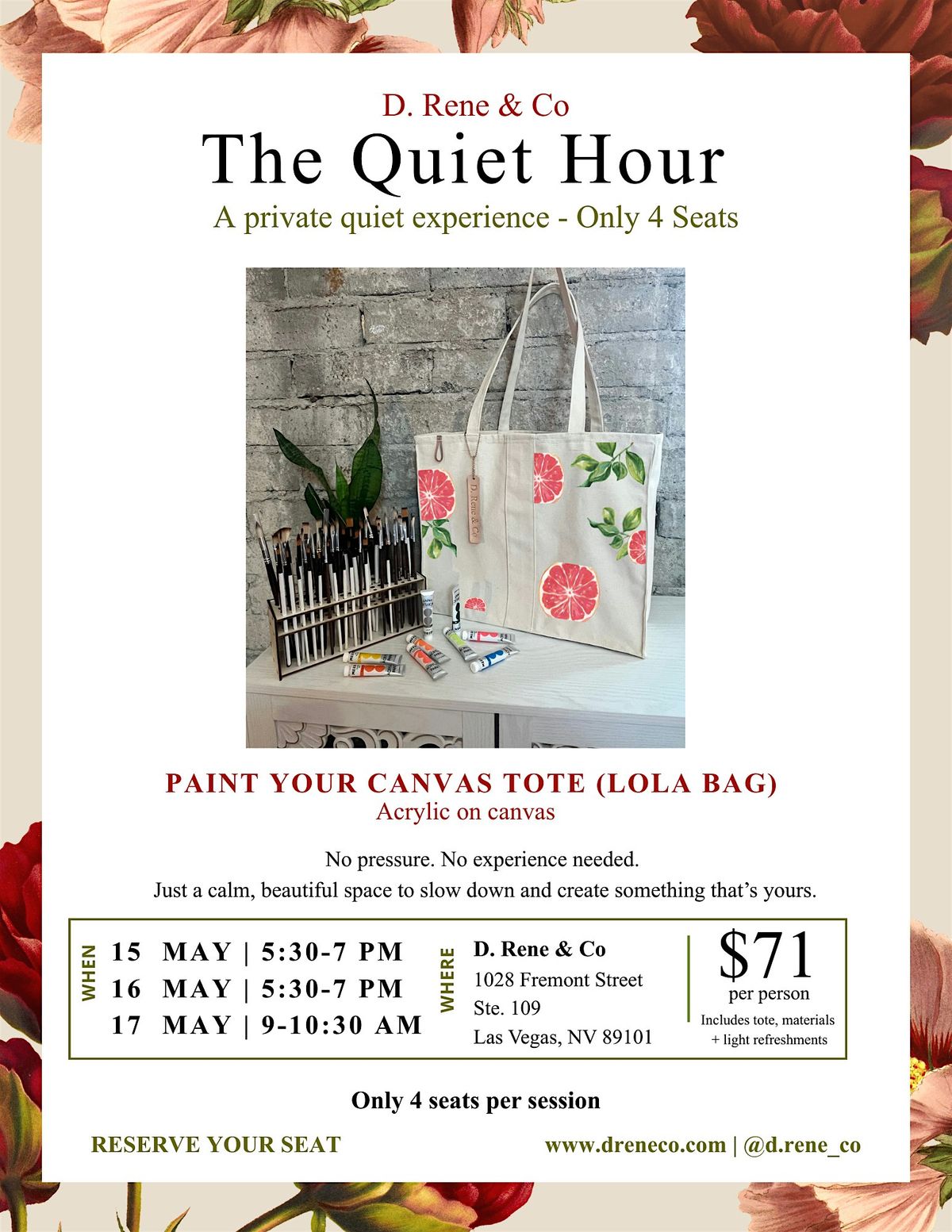 The Quiet Hour: Canvas Tote Painting Experience (Lola Bag Workshop) \u2013 Las V