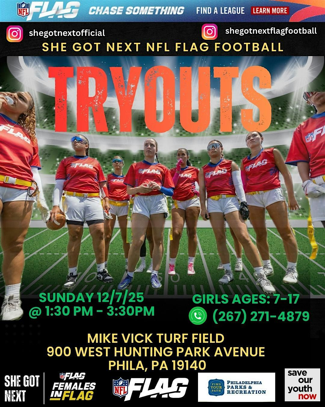 She Got Next NFL Flag Football Tryouts - Spring 2026 Season