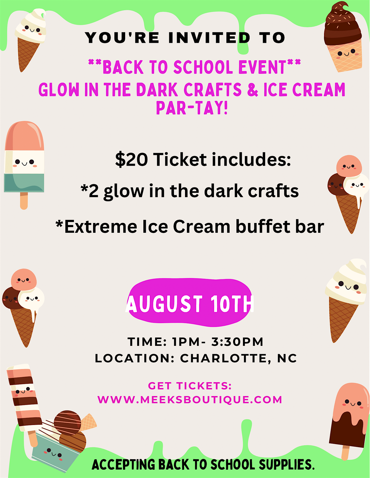 Back to school extreme ice cream and crafts party