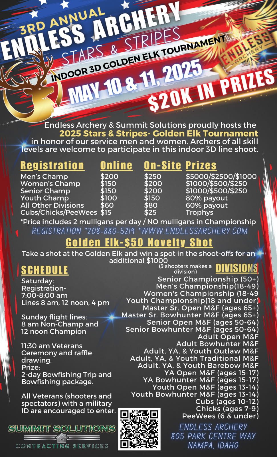 $20K in Prizes!!! 3rd Annual Endless Archery Stars & Stripes Golden Elk Tournament