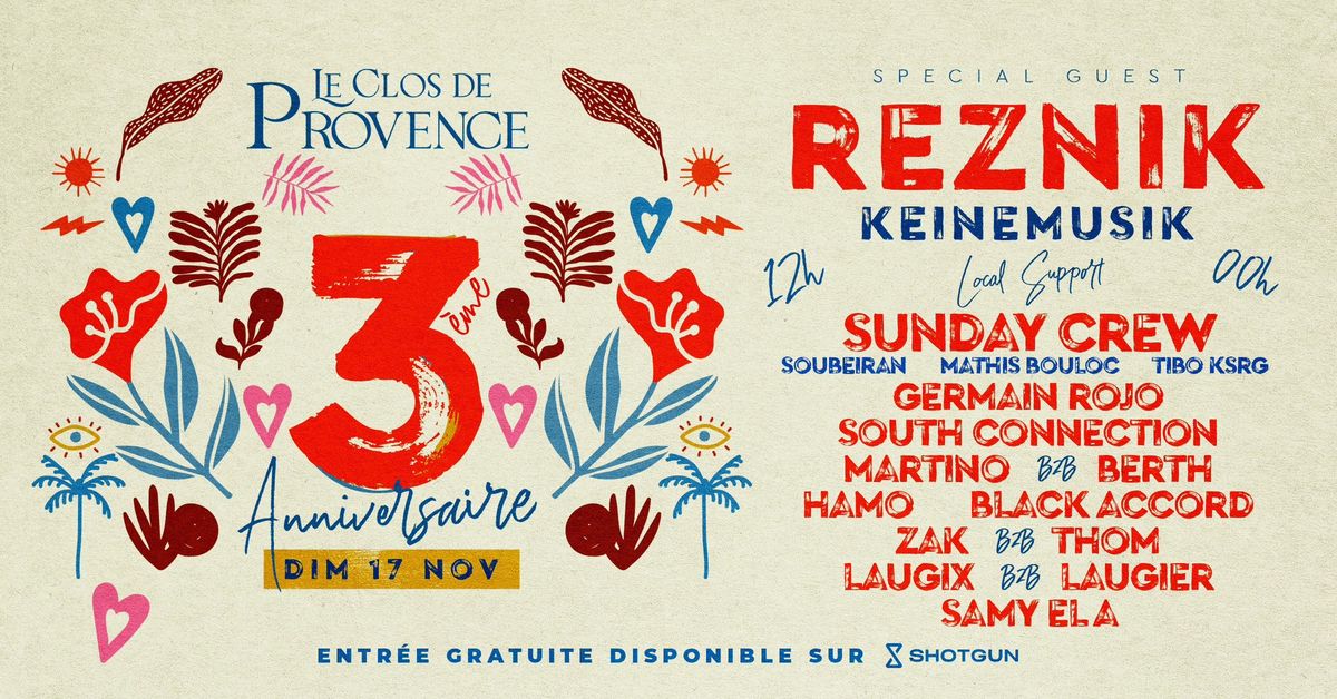 Dim 17 Nov I Reznik (Keinemusik) & More @Clos de Provence