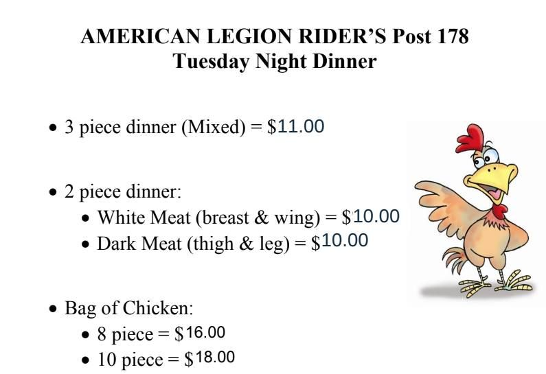 Legion Riders Chicken Dinners