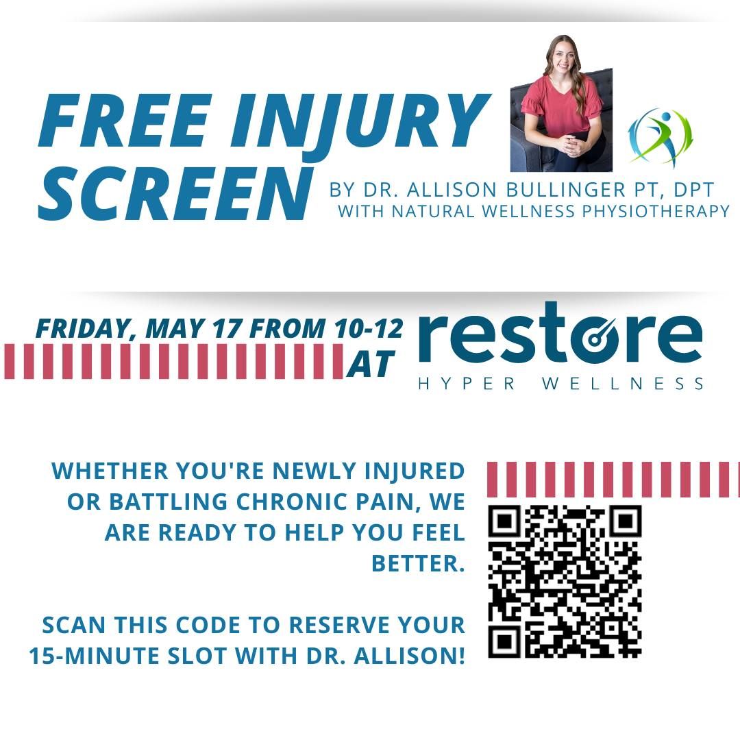 Free 15-minute injury screens at Restore Hyper Wellness