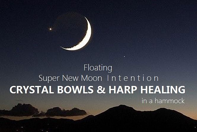 Floating Super New Moon Intention CRYSTAL BOWLS & HARP HEALING in a hammock