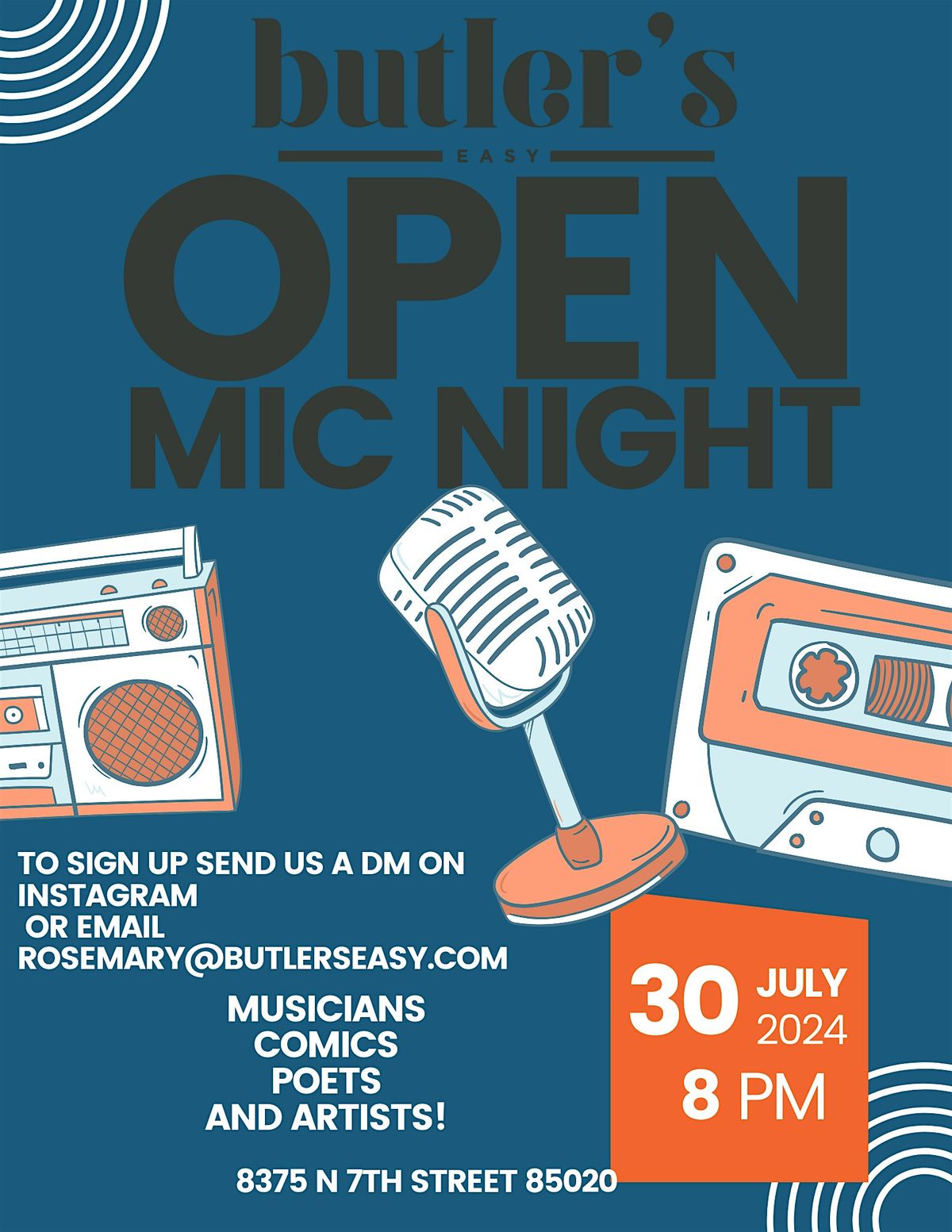 Open Mic Night at Butler's Easy feat. Musicians, Comedians, Poets and MORE