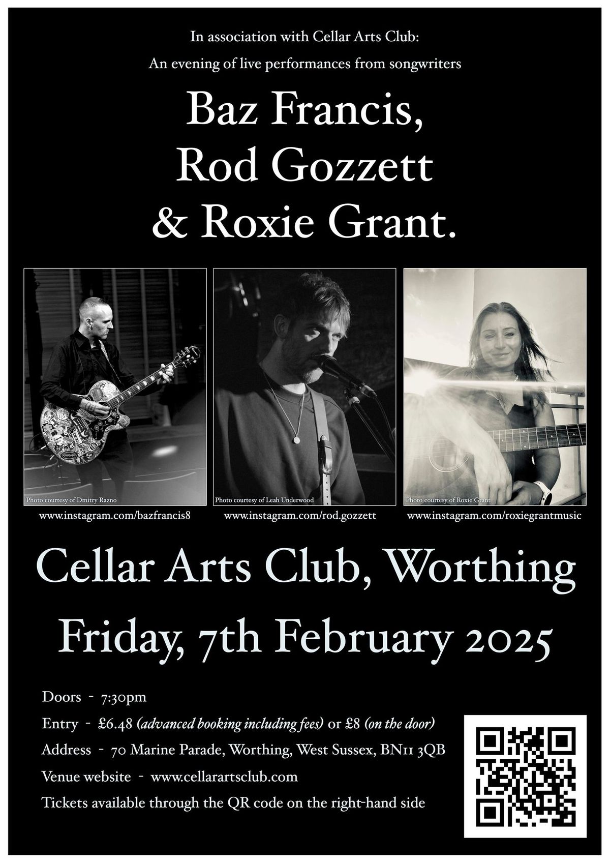 Baz Francis, Rod Gozzett & Roxie Grant live at Cellar Arts Club, Worthing