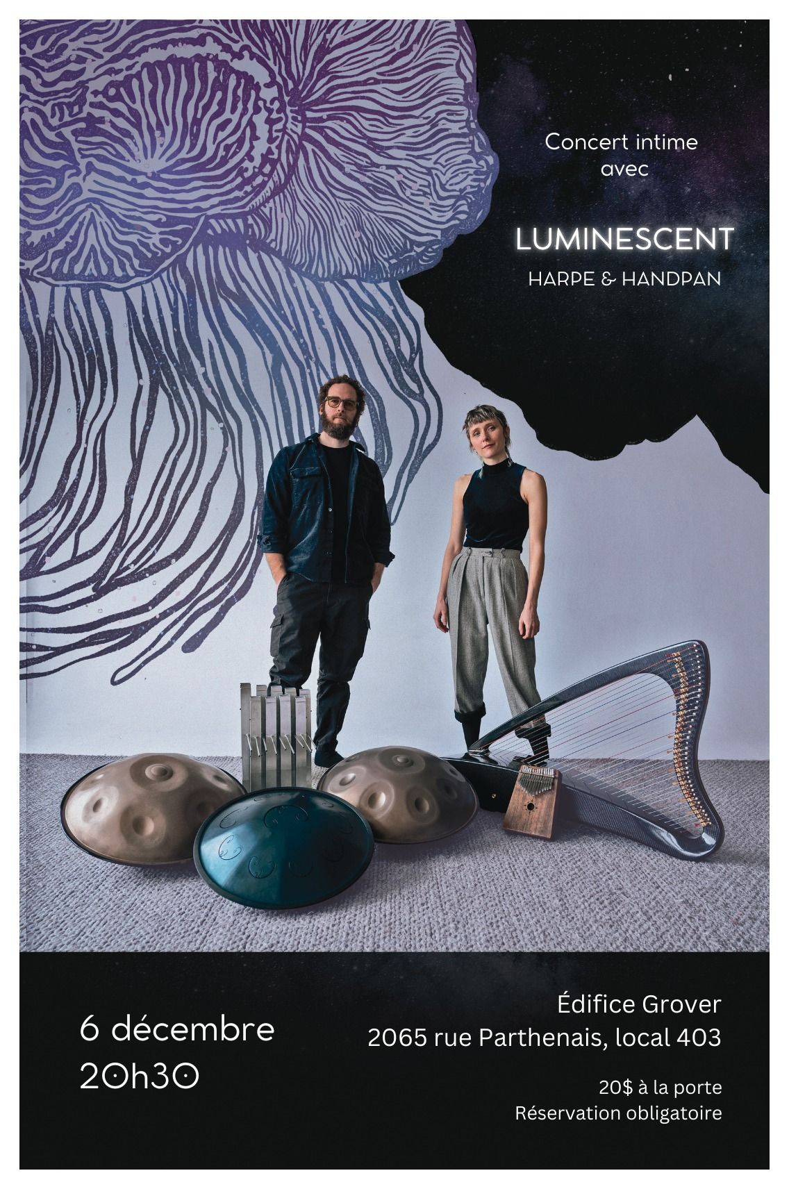 Concert intime avec Luminescent - Harpe & handpan 