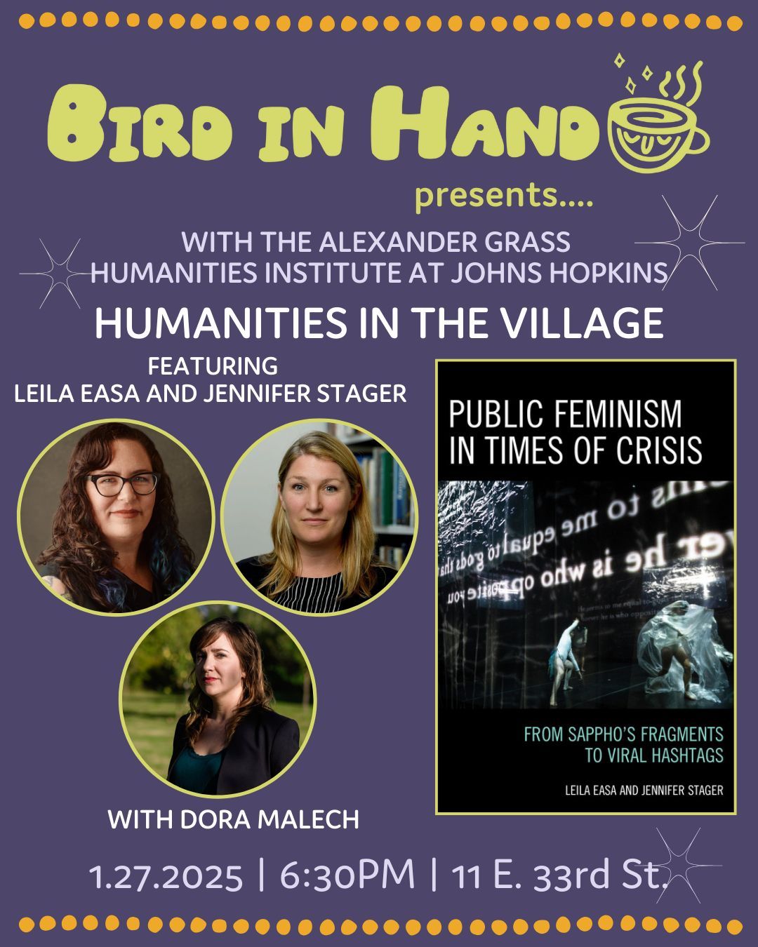 Humanities in the Village at Bird in Hand: Jennifer Stager and Leila Easa: PUBLIC FEMINISM IN TIMES 