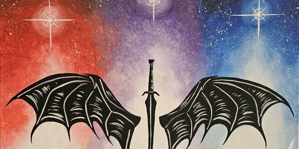 Sword and Bat Wings in the Colorful Sky - Paint and Sip by Classpop!\u2122