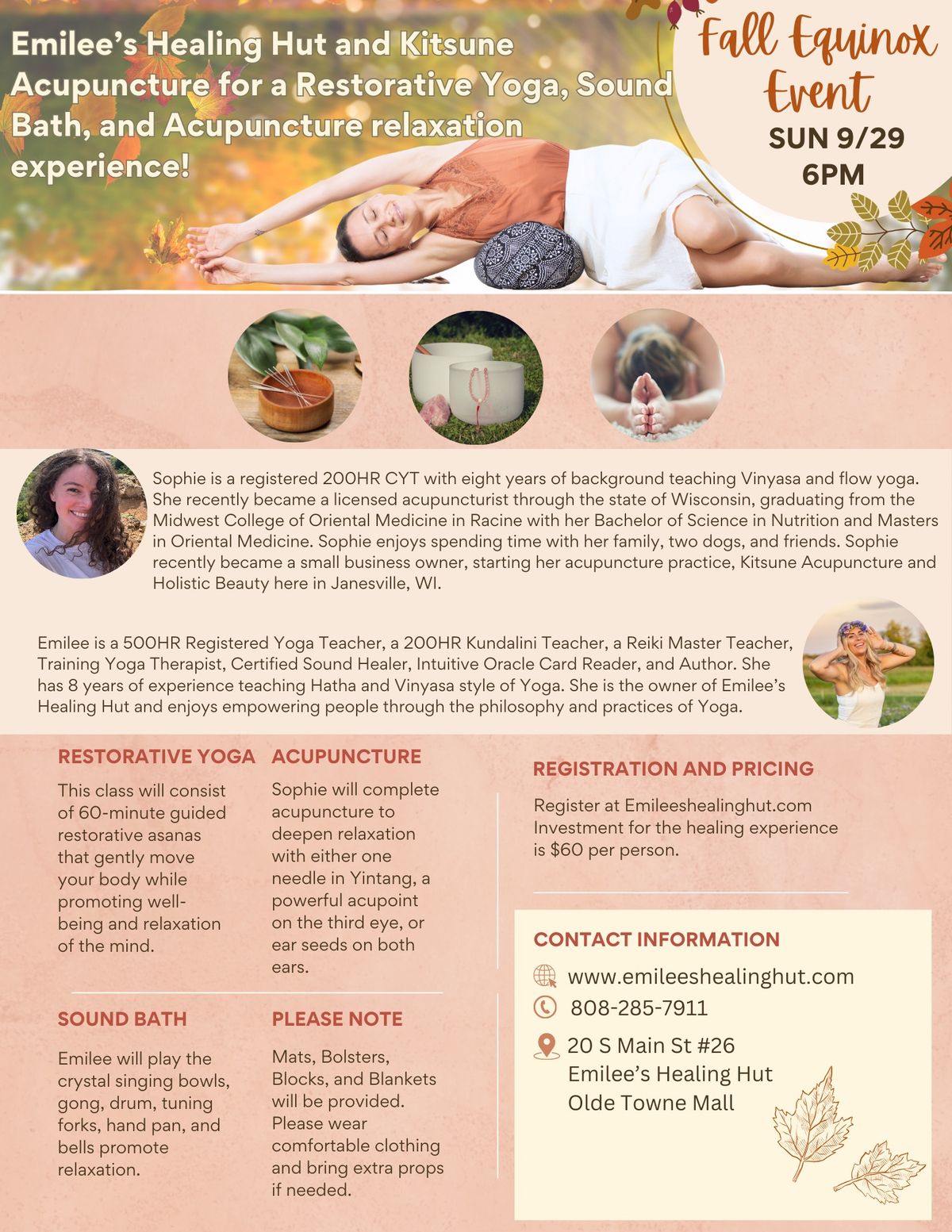 Fall Equinox Restorative Yoga, Acupuncture, and Sound Healing 