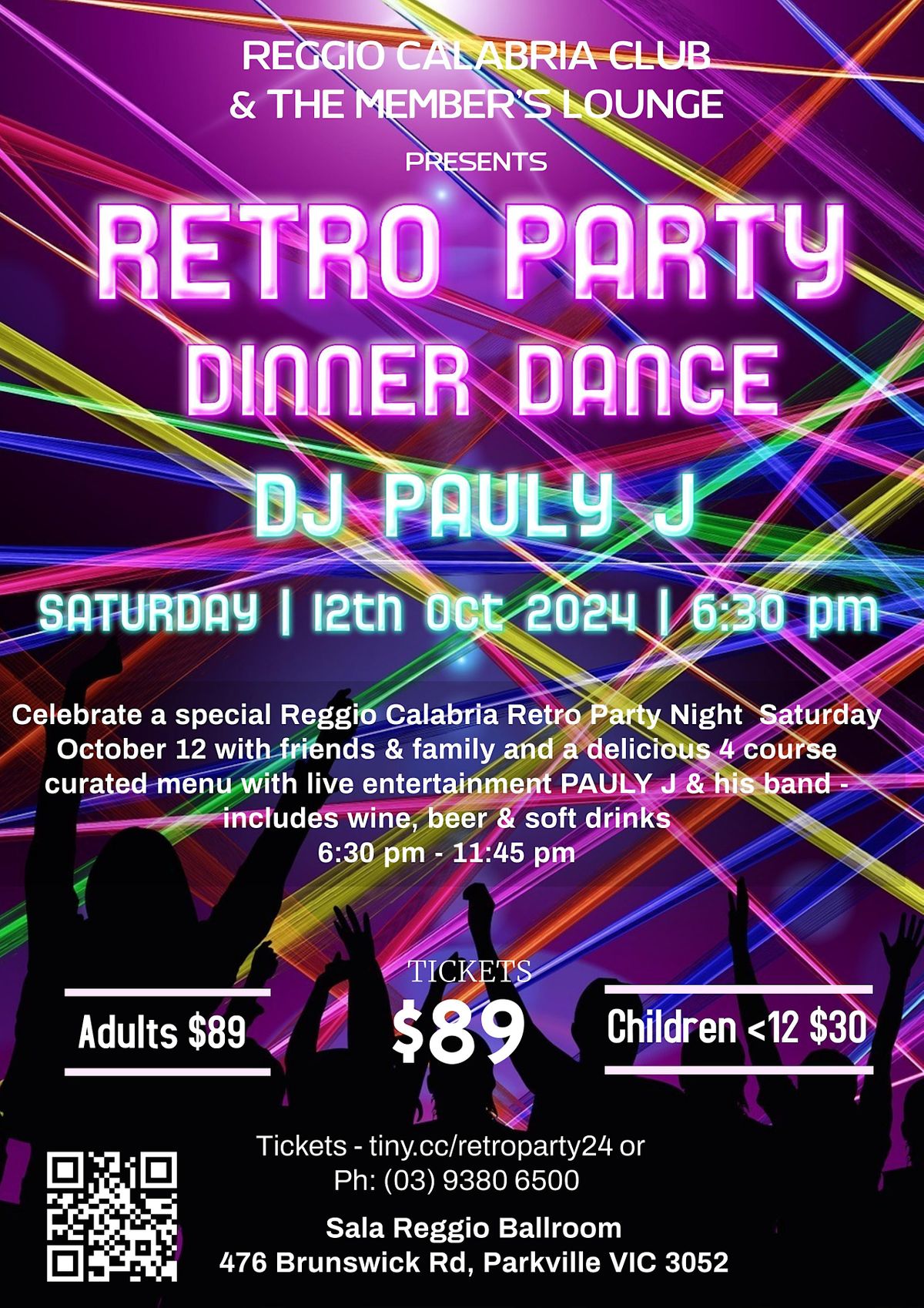 Retro Party Night 2024 Dinner Dance @ The Reggio Calabria Club
