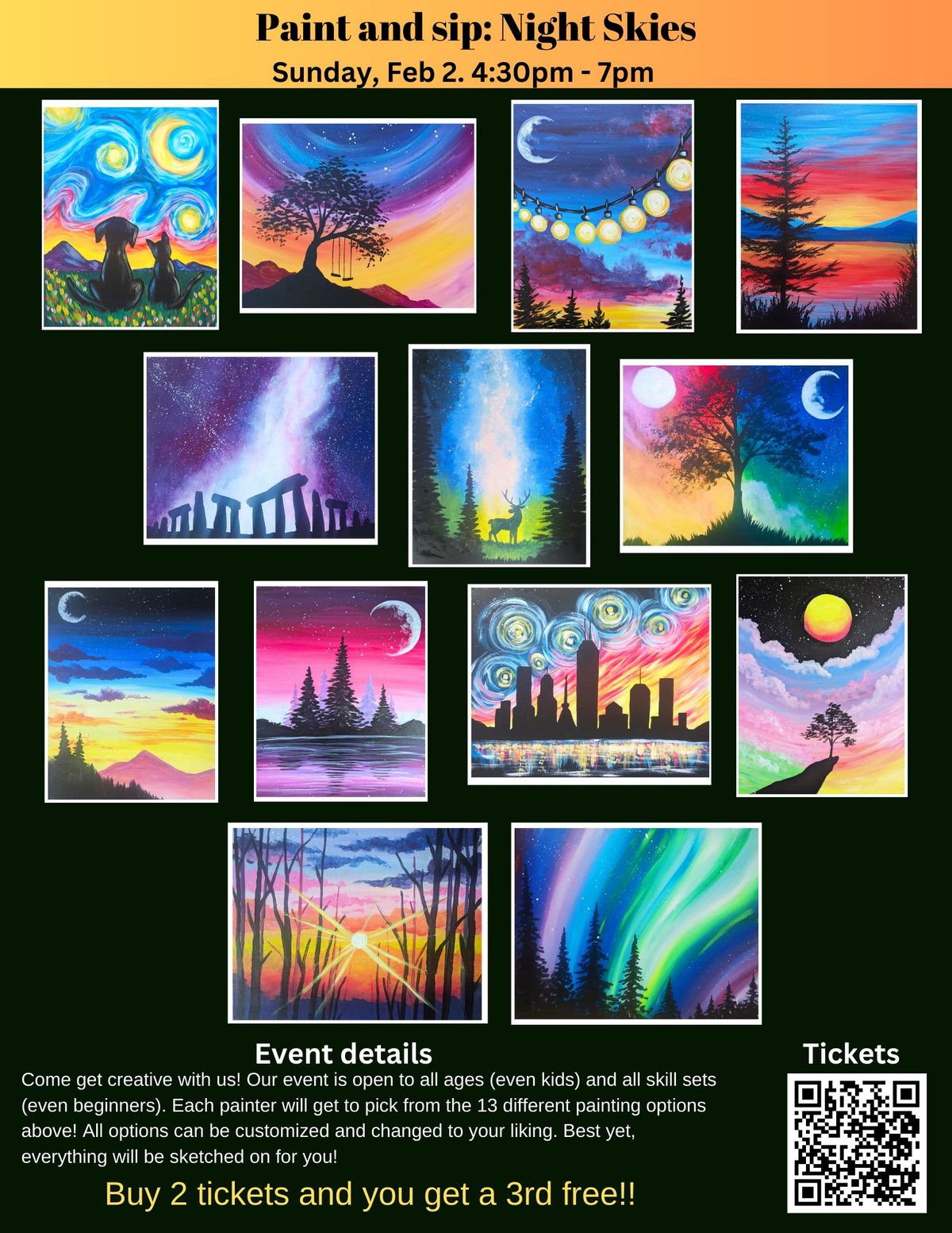 Paint and Sip: Night Skies (Buy 2 tickets, get the 3rd free! link in details)