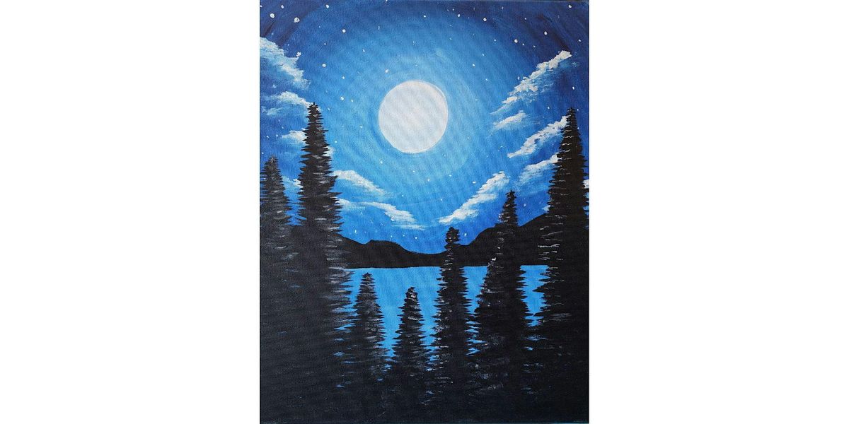Debut class at Courtyard Bistro, Cal Expo! Paint and sip this beautiful "Blue Moonrise" painting