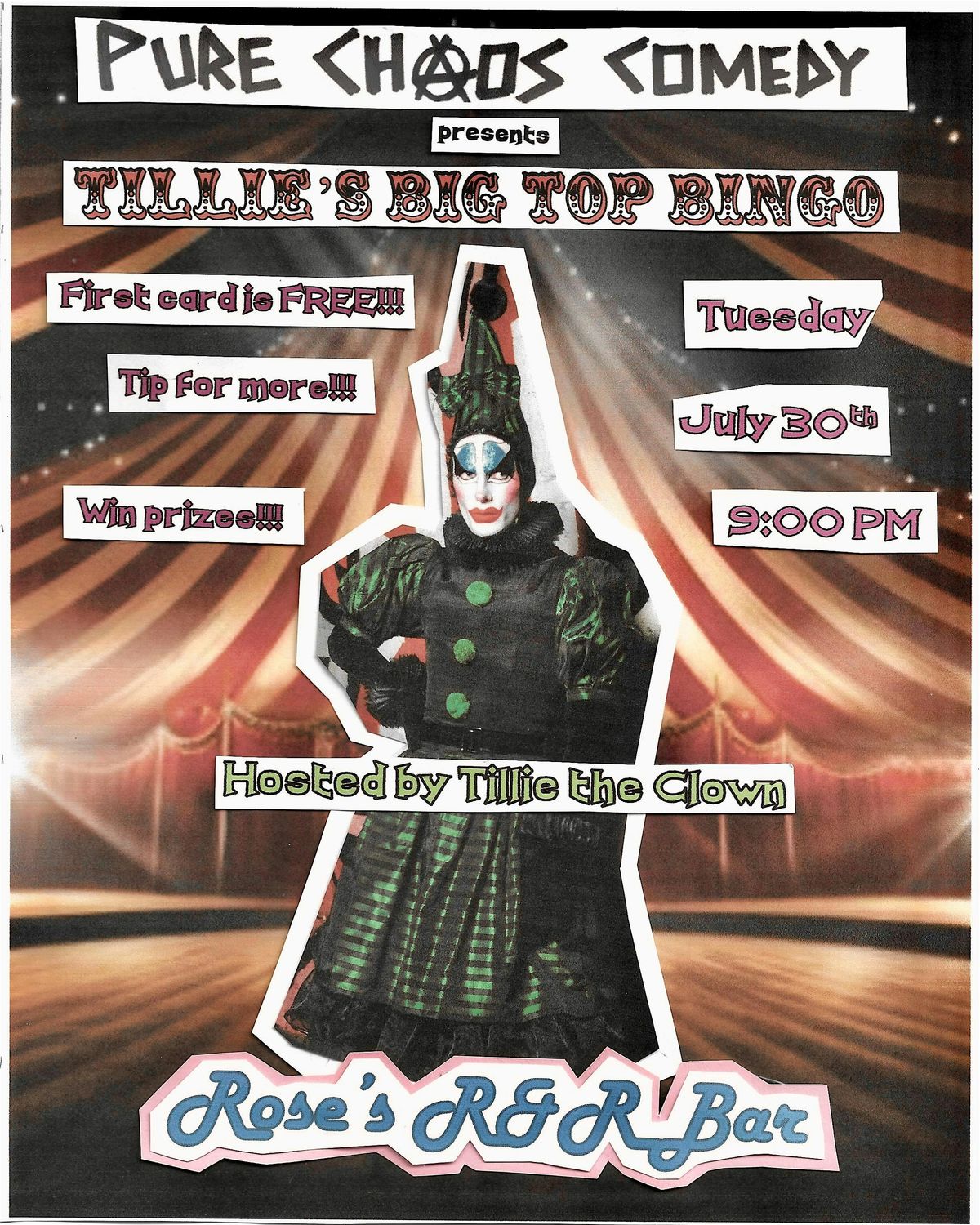 Tillie the Clown's Big Top Bingo at Rose's R&R Bar