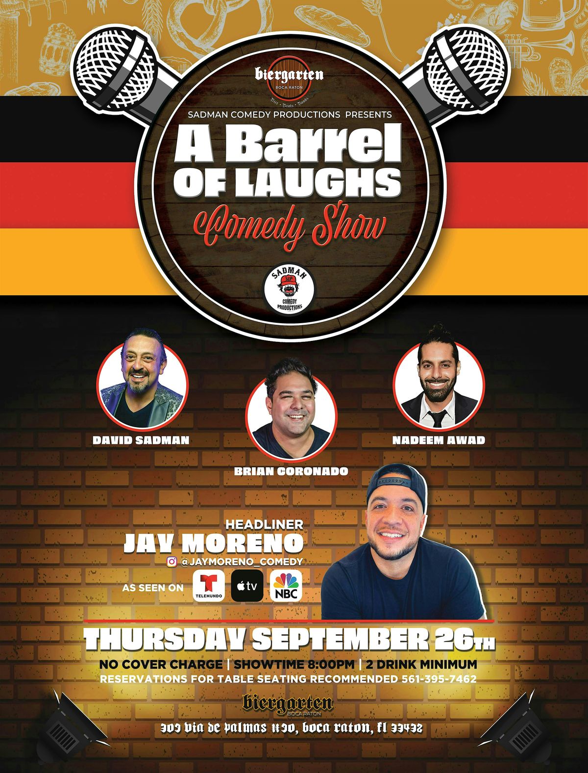 Jay Moreno At Biergarten Boca Raton, Barrel Of Laughs Comedy Show