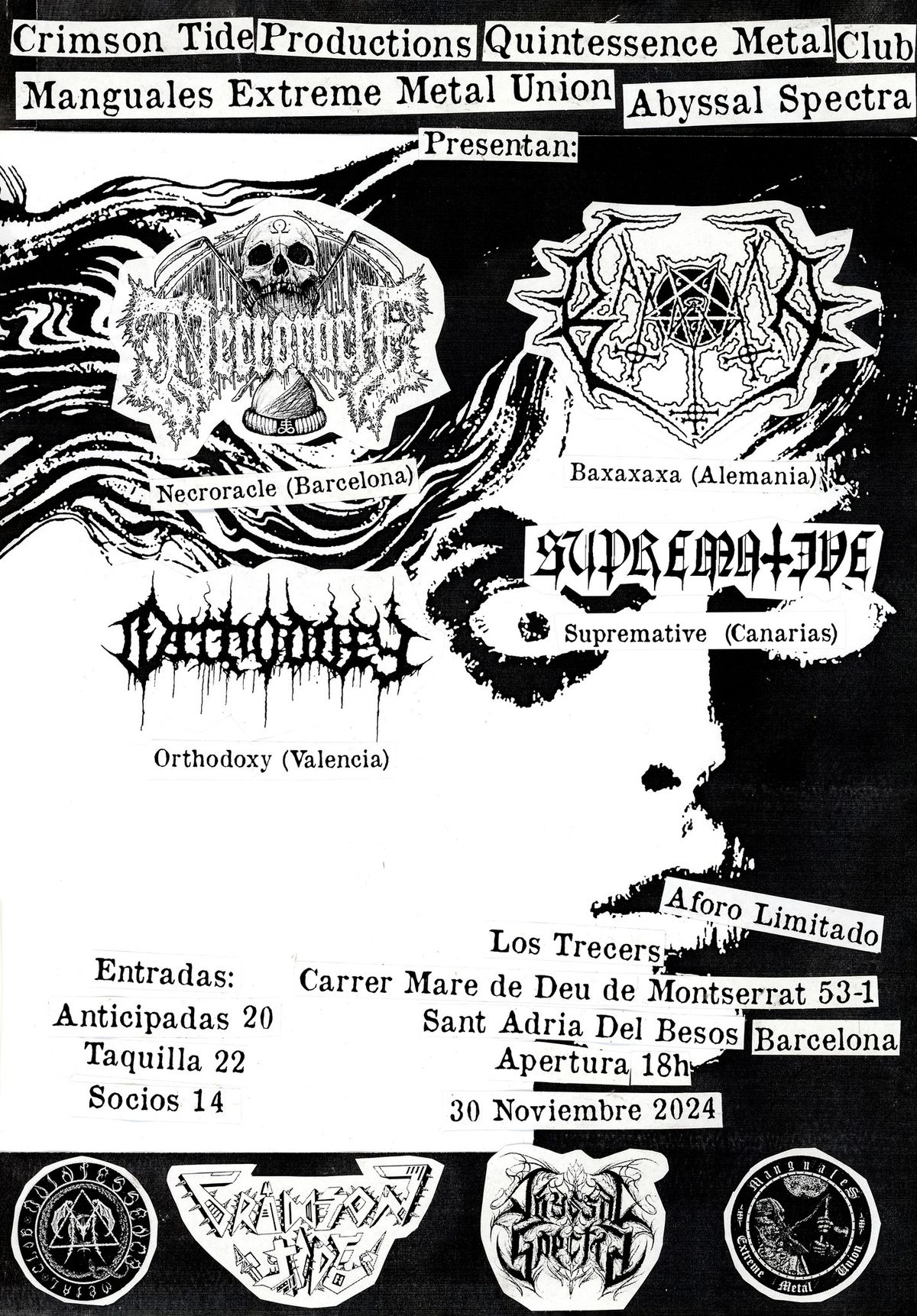 BAXAXAXA + NECRORACLE + ORTHODOXY + SUPREMATIVE + TBA (BARCELONA)