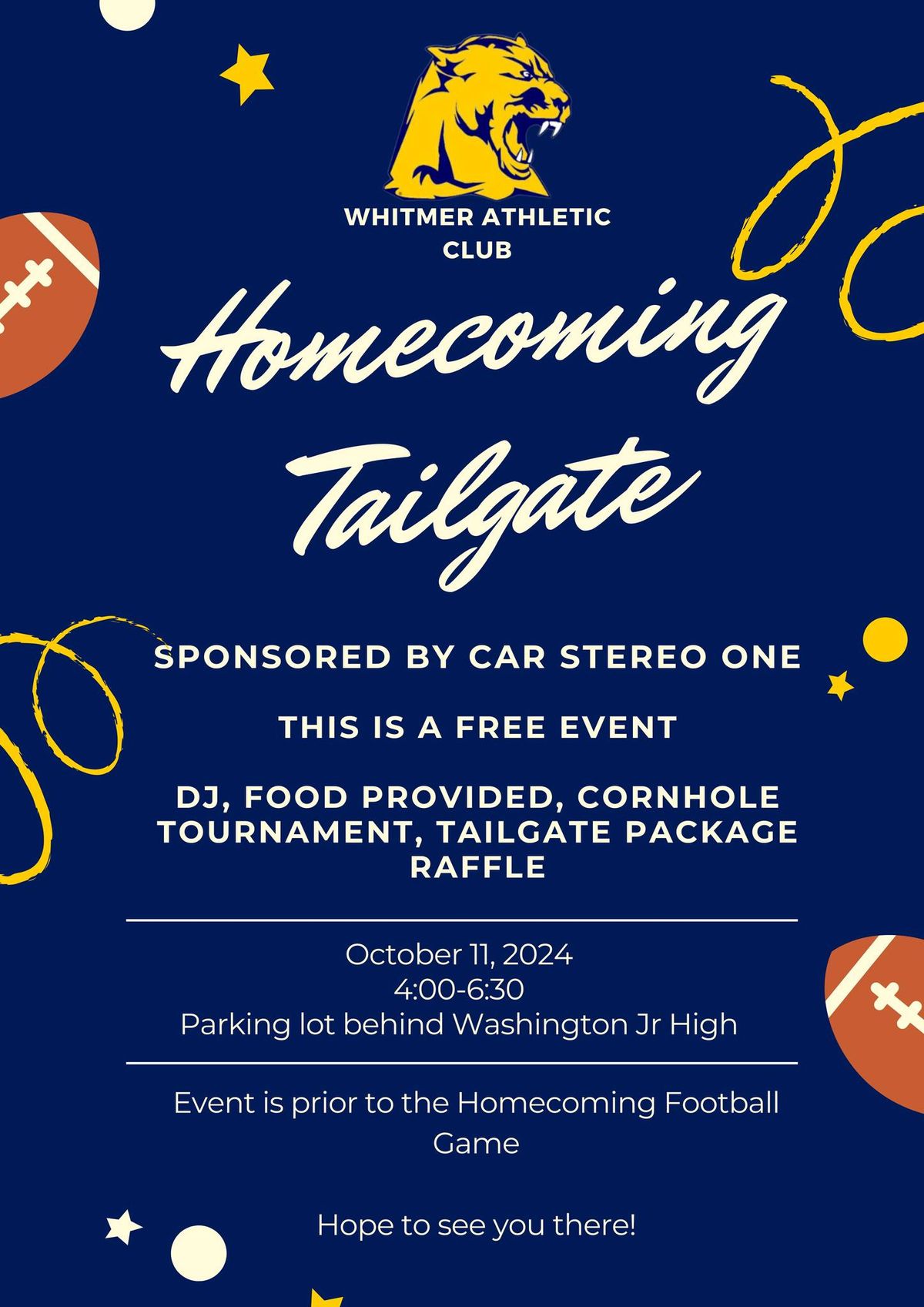 Homecoming Tailgate sponsored by Car Stereo One