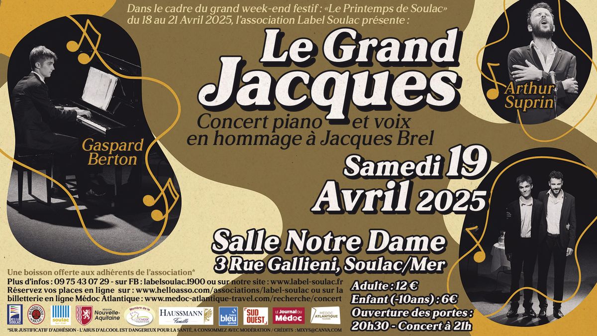 " Le grand Jacques " concert en duo Piano-Voix en hommage \u00e0 Jacques Brel