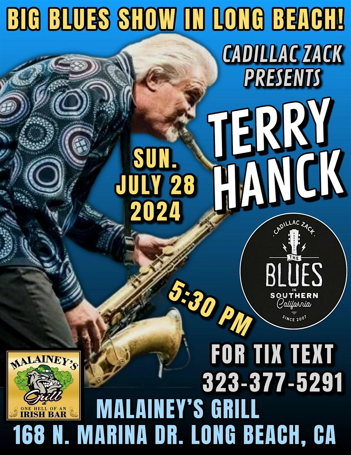 TERRY HANCK - Blues Saxophone Legend - in Long Beach!