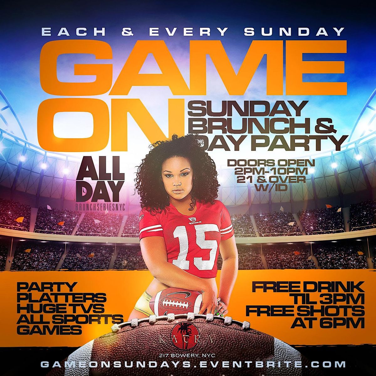 Game On Sundays Brunch Day Party Katra NYC NFL Sunday Night Football