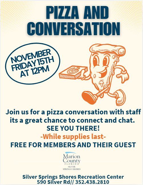 Pizza and conversation with staff