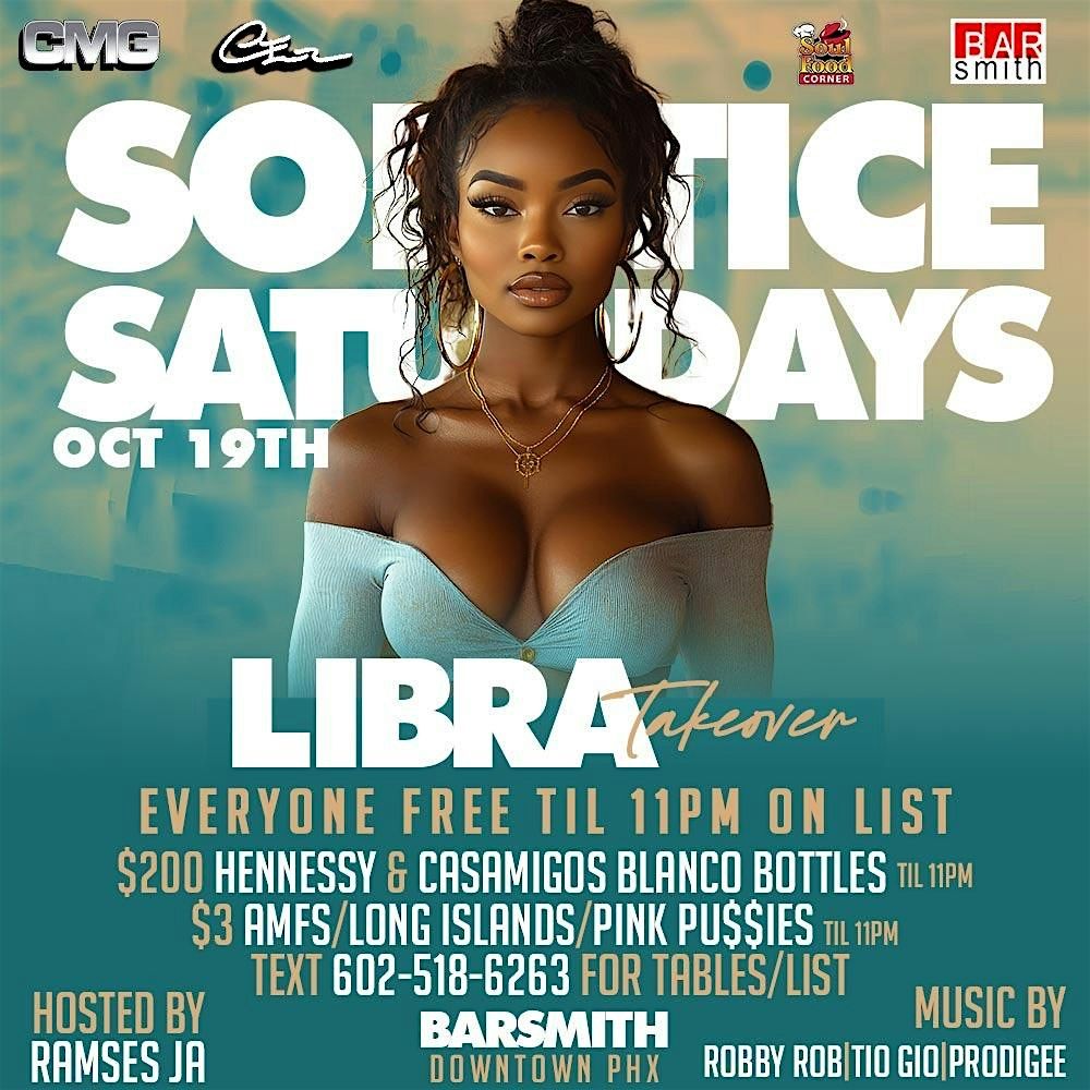 Solstice Saturdays at Bar Smith $3 Drinks til 11pm