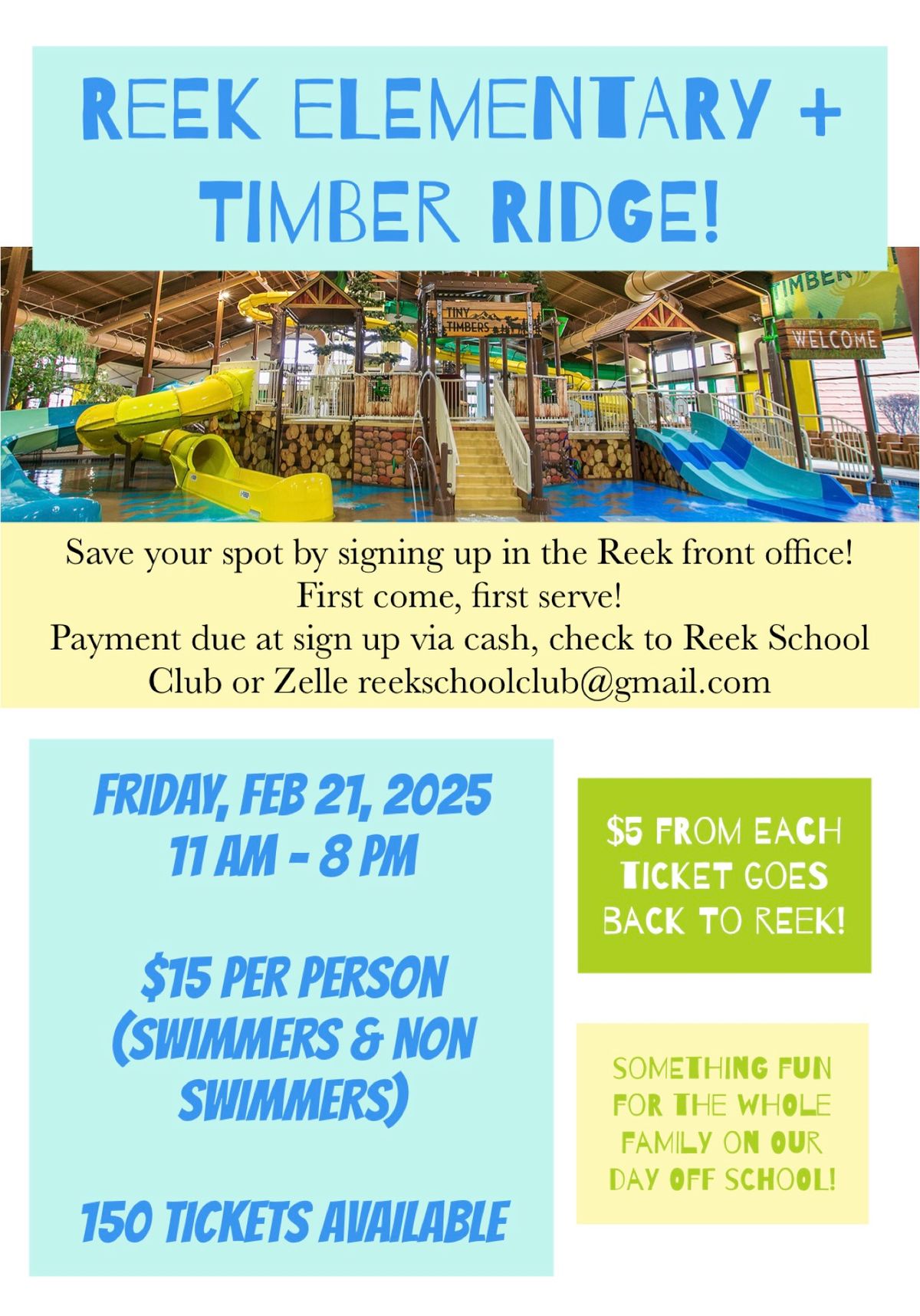 Reek Elementary + Timber Ridge Waterpark Fundraiser!