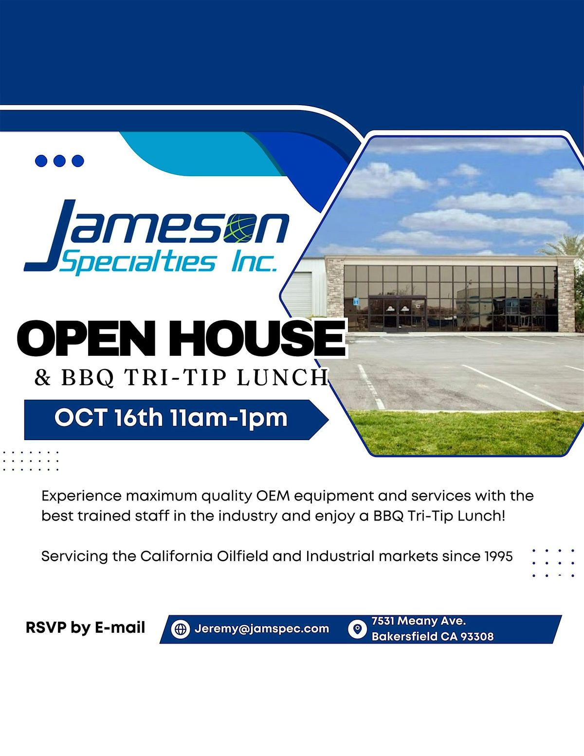 Jameson Specialties Inc. Open House & BBQ Tri-Tip Lunch