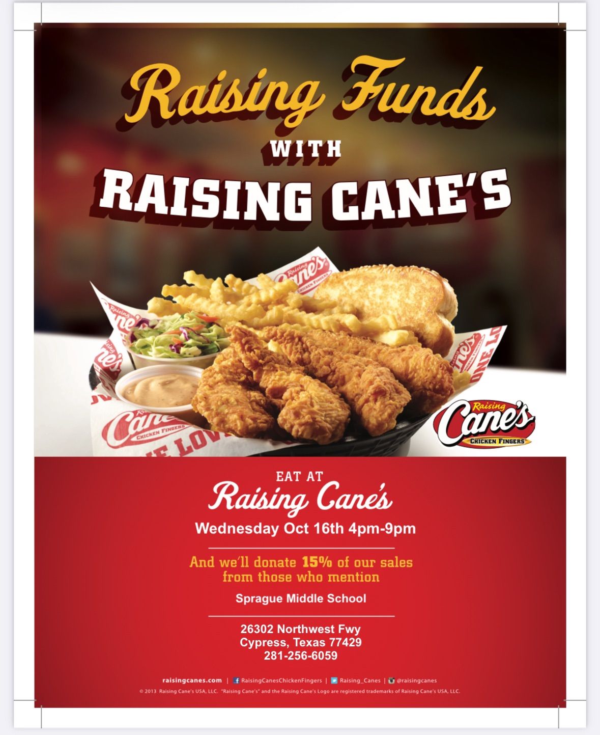 Raising Cane\u2019s Spirit Night 