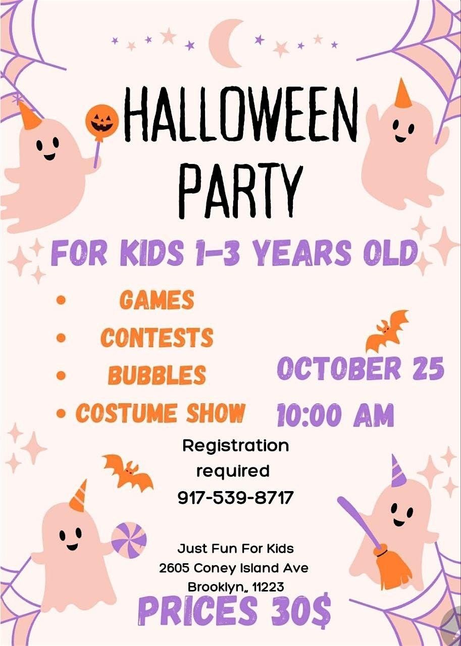 Halloween Party for kids aged 1-3 years old. October 25 at 10:00 AM.