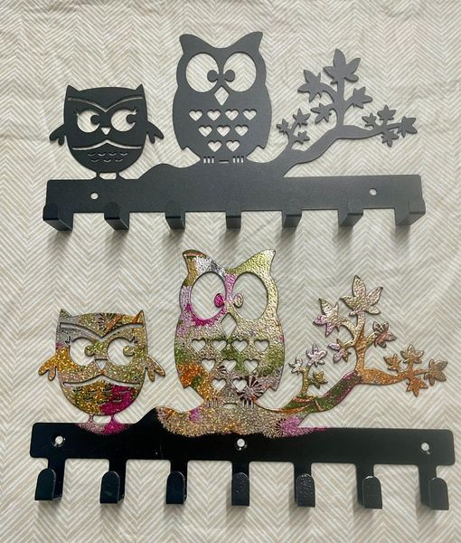 Come Foil with me a Cute Owl wall hanging Storage rack with hooks perfect for keys and leashes for y