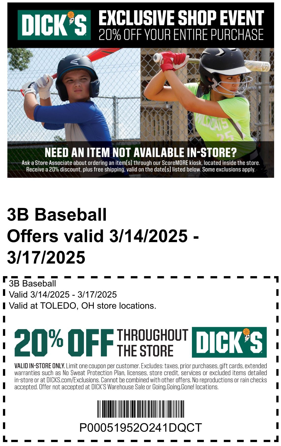 3B Baseball Weekend at Dick\u2019s Sporting Goods 