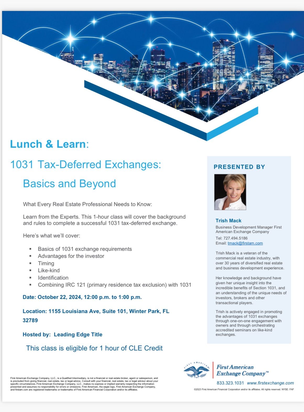 Lunch and Learn: 1031 Tax Deferred Exchanges and CLE Credits