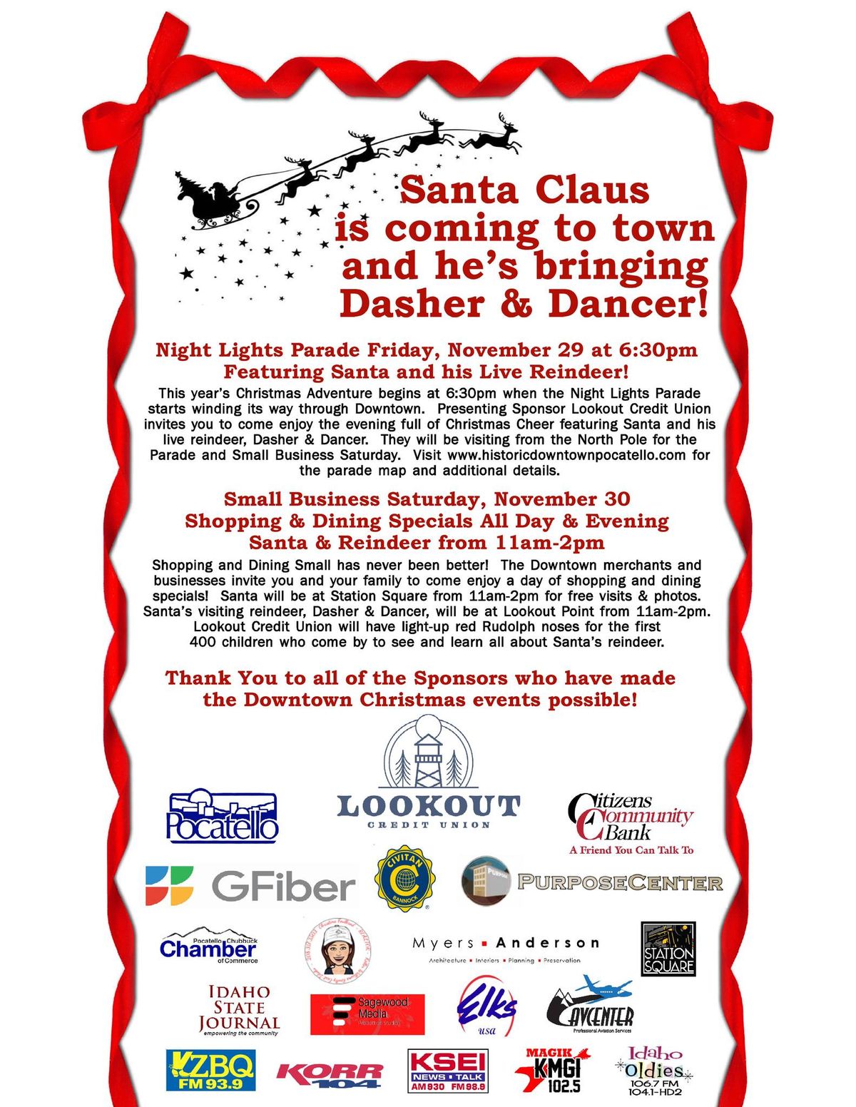 Small Business Saturday Featuring Santa, Dasher & Dancer