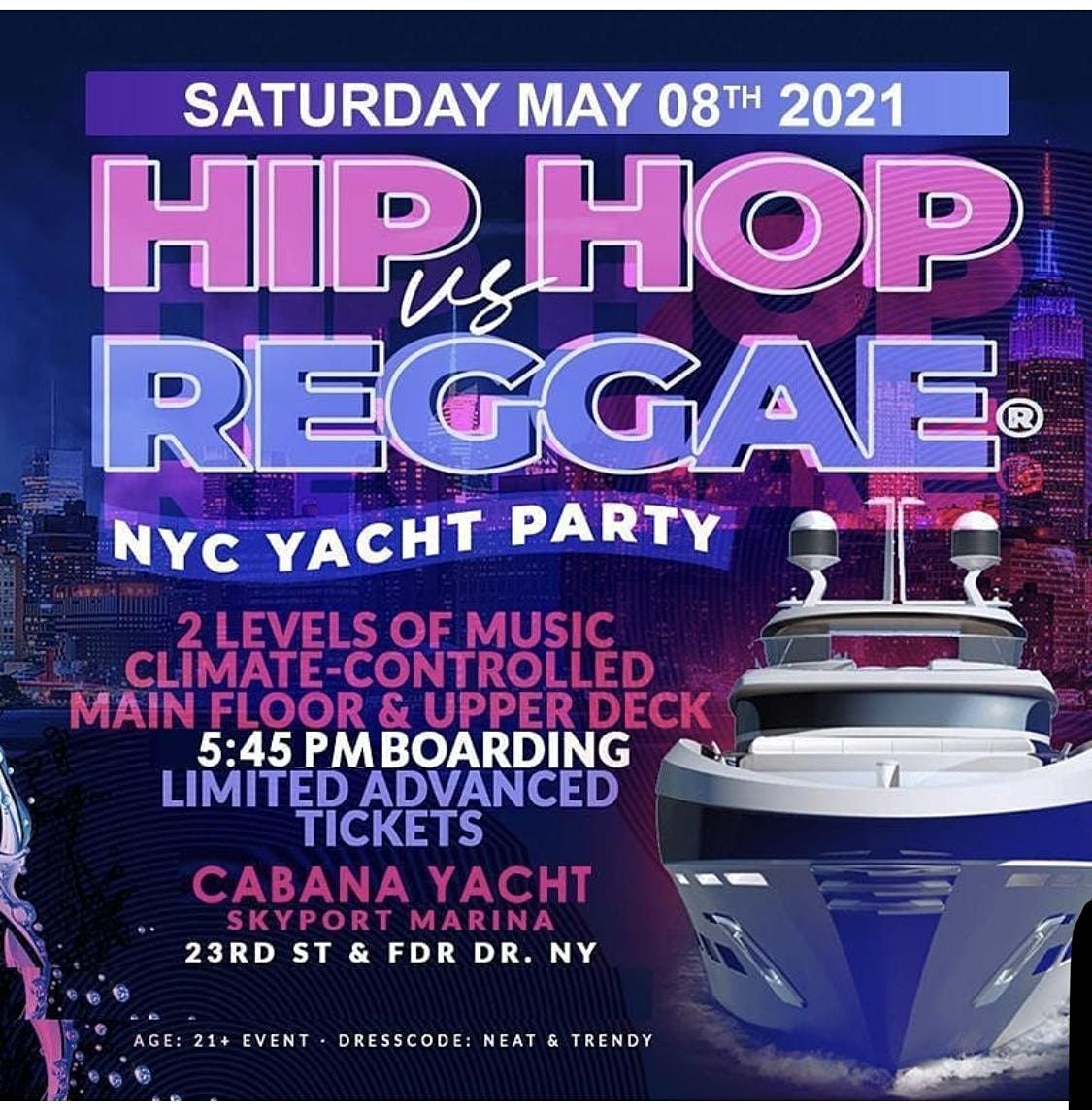 MIDNIGHT YACHT PARTY NYC!  Cabana Boat Party! Fri., July 1st