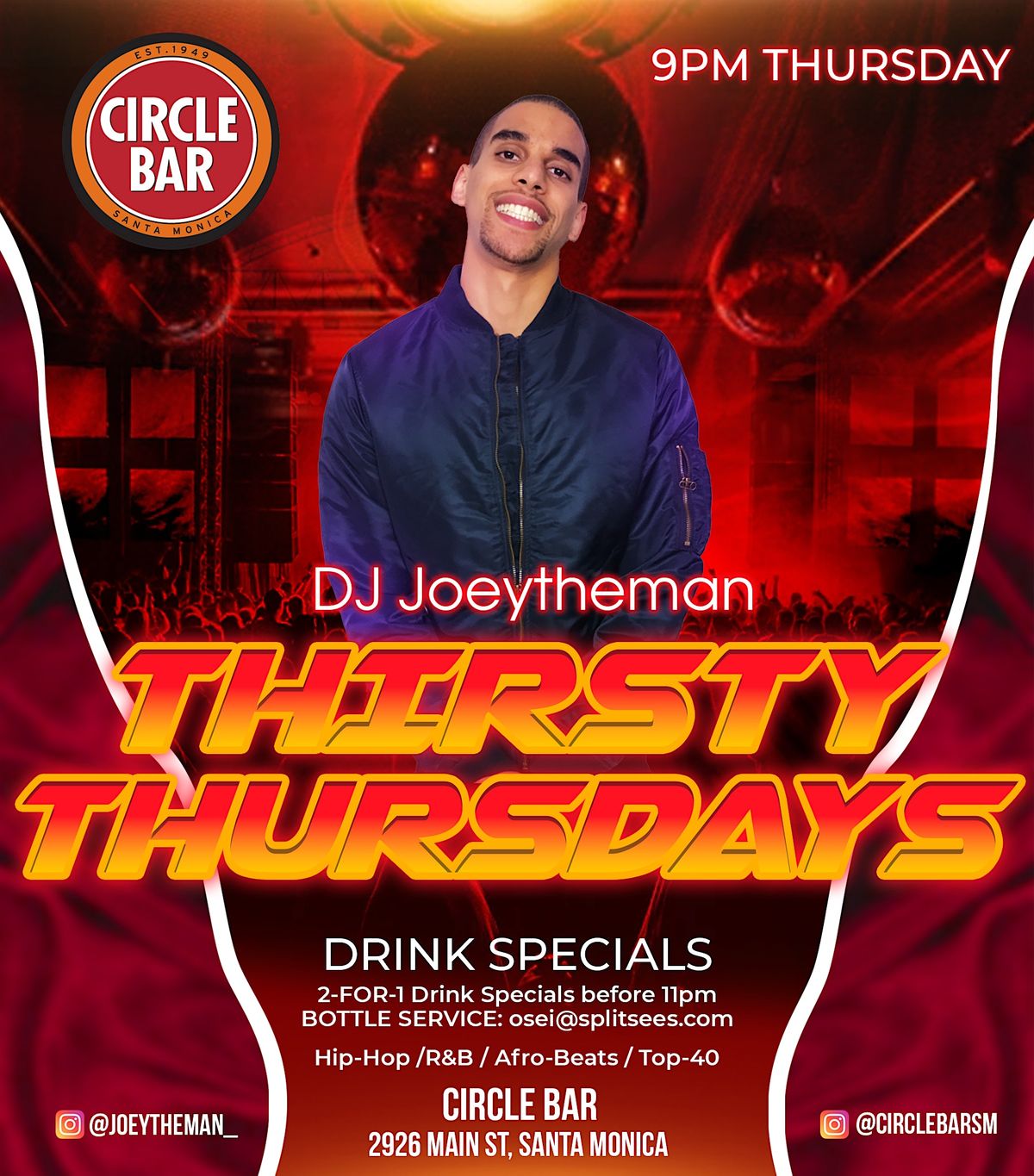 THIRSTY THURSDAYS - Circle Bar Santa Monica - 2 for 1 DRINKS