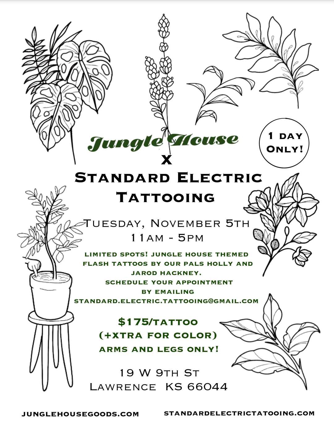 Jungle House x Standard Electric Tattooing Flash Tattoos