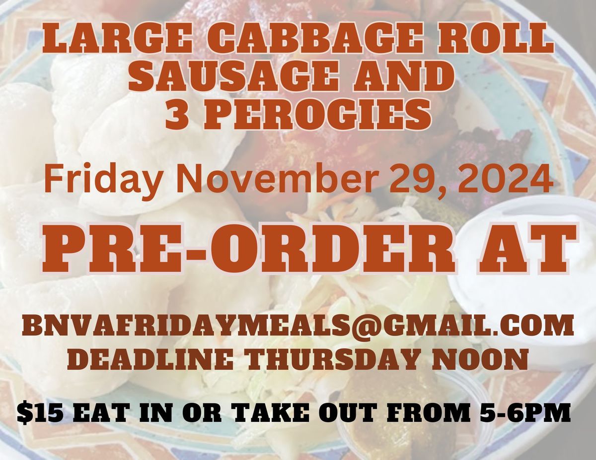 $15 Large Cabbage Roll, Sausage and 3 Pierogies with Loaded Sour Cream