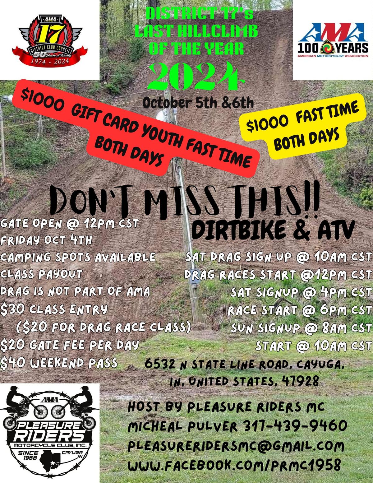 Last district 17 hillclimb of the year.  Click on the pic to see the flyer!!  1k fast time such as