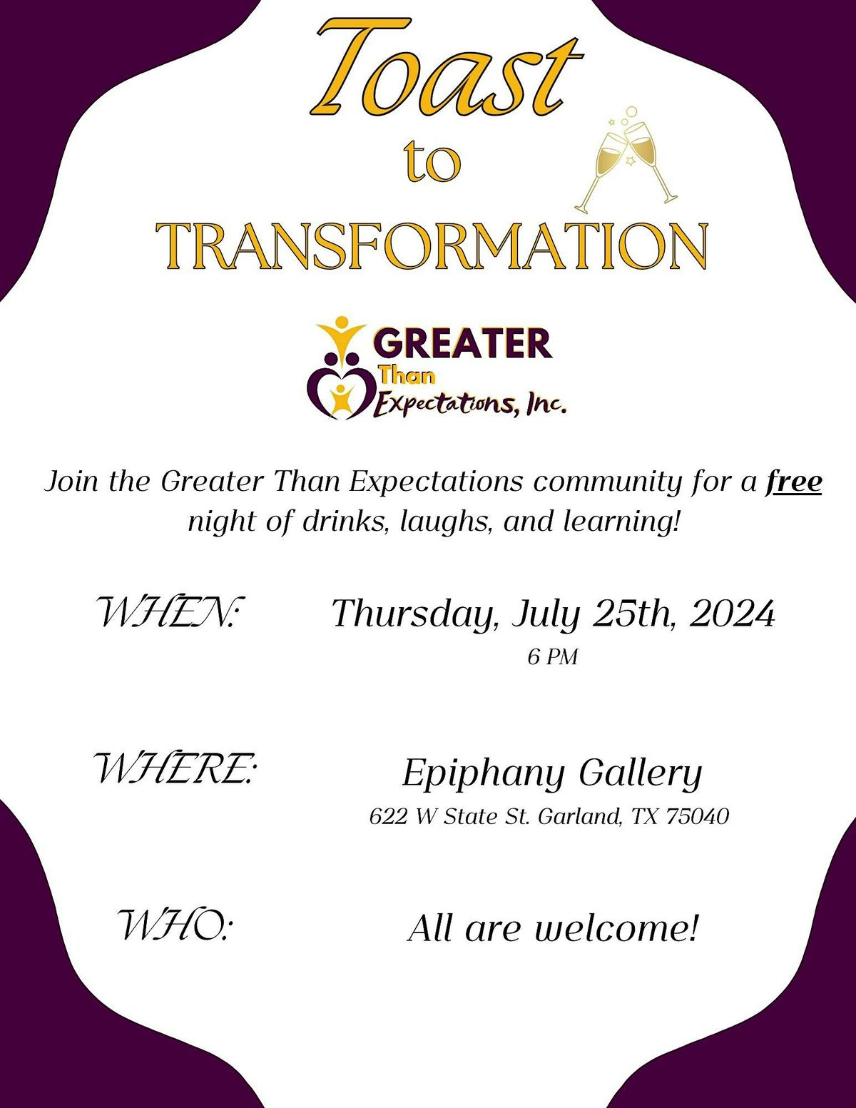 Toast to Transformation: An Evening with Greater Than Expectations